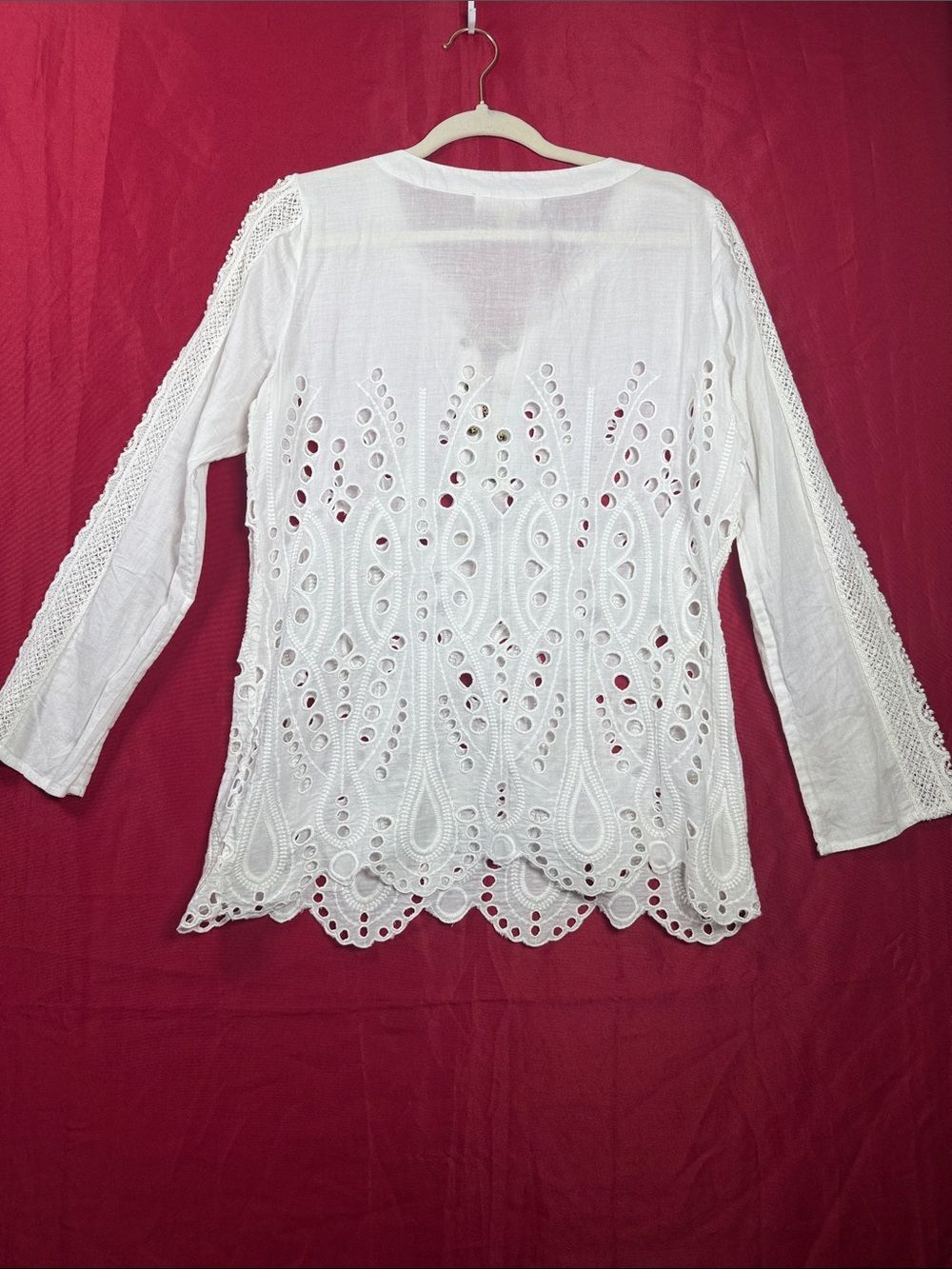 (A5)Michael Kors Long Sleeve Blouse with Lace Trim and Openwork Embroidery,Sz M - Picture 5 of 16